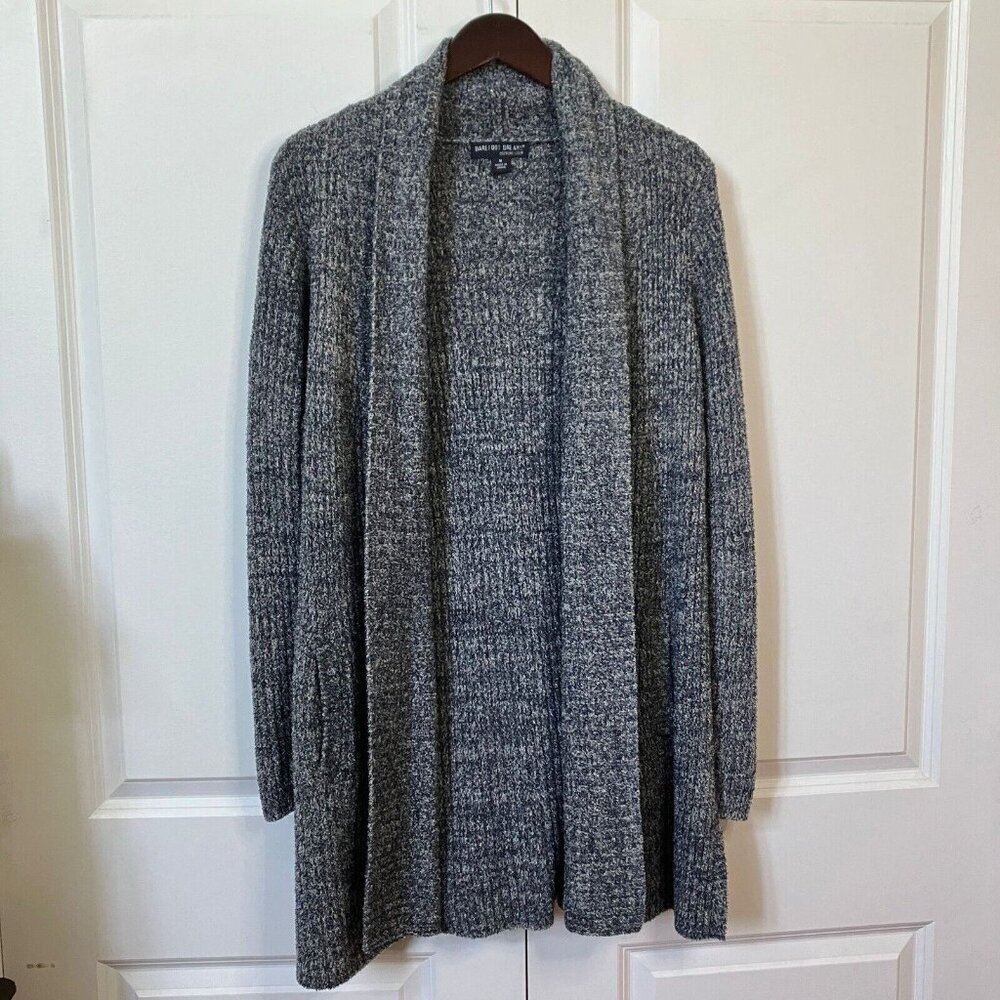 Barefoot Dreams Cozychic Lite Fuzzy Blue  Long Open Cardigan Womens Medium‎